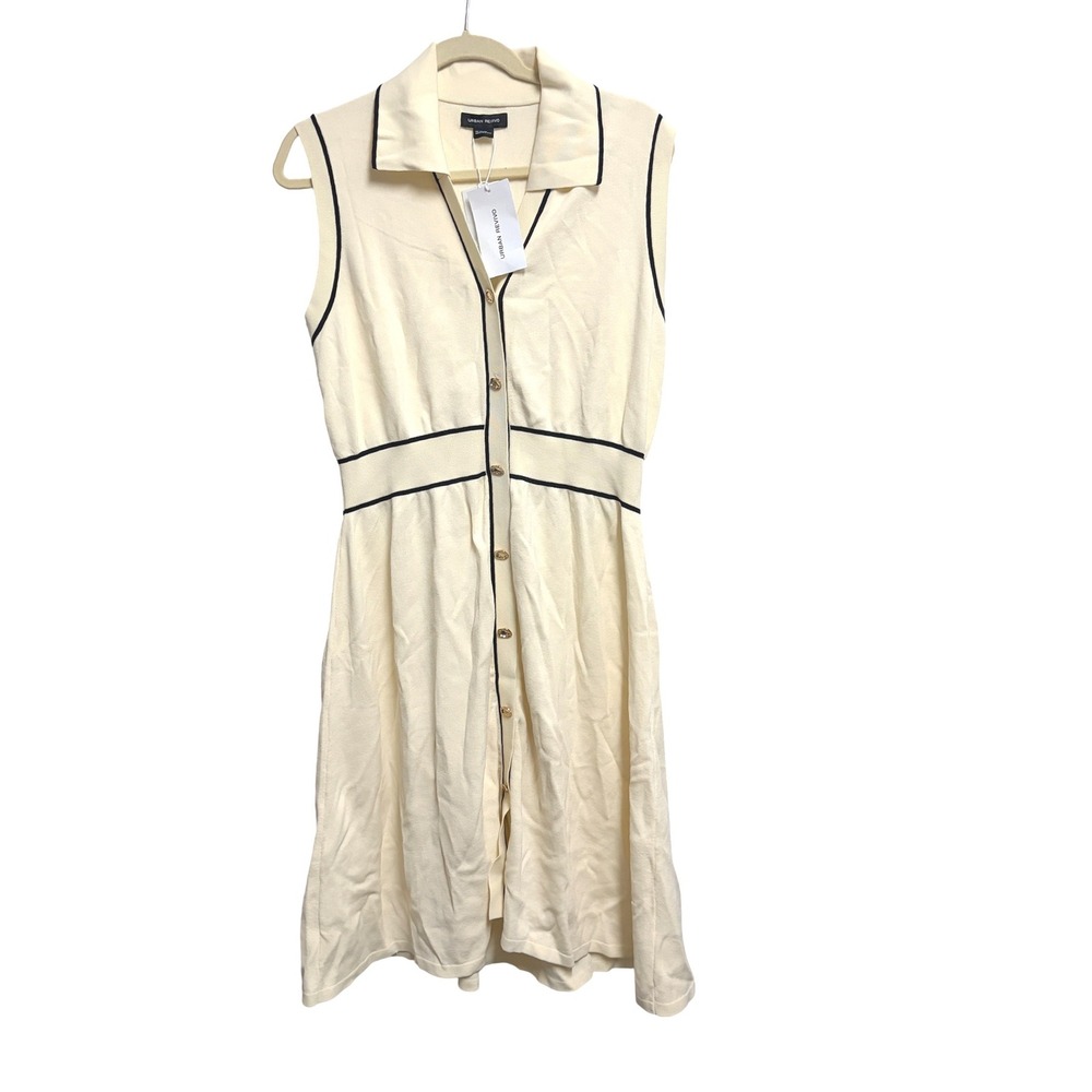 Urban Revivo Contrast Trim Knit Dress Preppy Cream Sleeveless Button XXL NWT